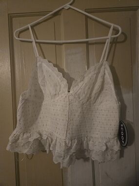 Scoop White Eyelet Smocked Ruffle Cami Top